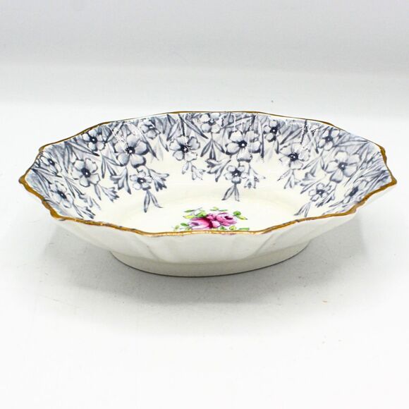 Vintage Royal Albert Trinket Dish Periwinkle Pattern Bone China Blue Pink Floral - Picture 3 of 6